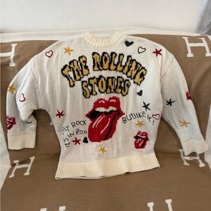 American Eagle Outfitters Rolling Stones Graphic Sweater - Cream, Red, Yellow